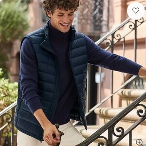 Lands' End Men's M Puffer Vest. Quilted Down Snap Button Down. Dark Navy Blue